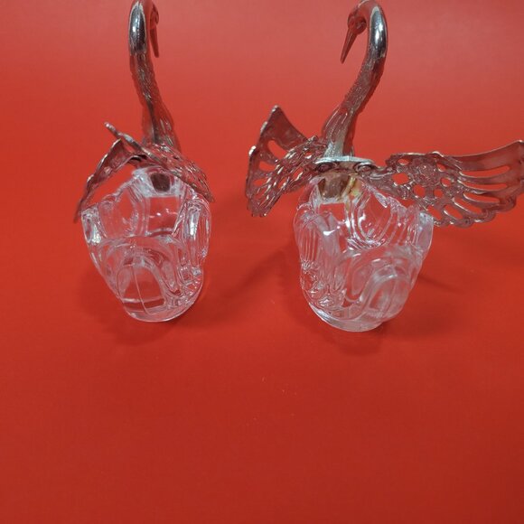 Vintage Glass Swan Salt Cellar Dishes Set of 2 - Picture 3 of 6